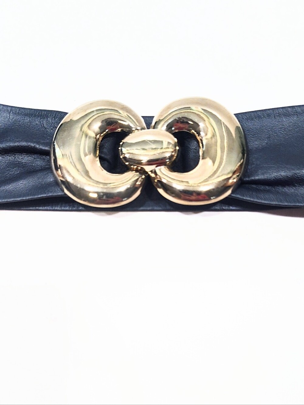 VTG Edwin Michaels Navy Leather 2" Belt Gold Tone Buckle Made USA 28"-30" waist